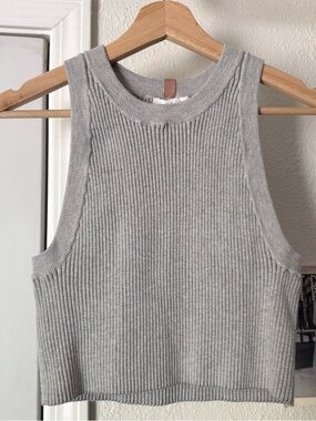 LUNYA heather grey rib ribbed chunky organic cotton silk cropped tank top